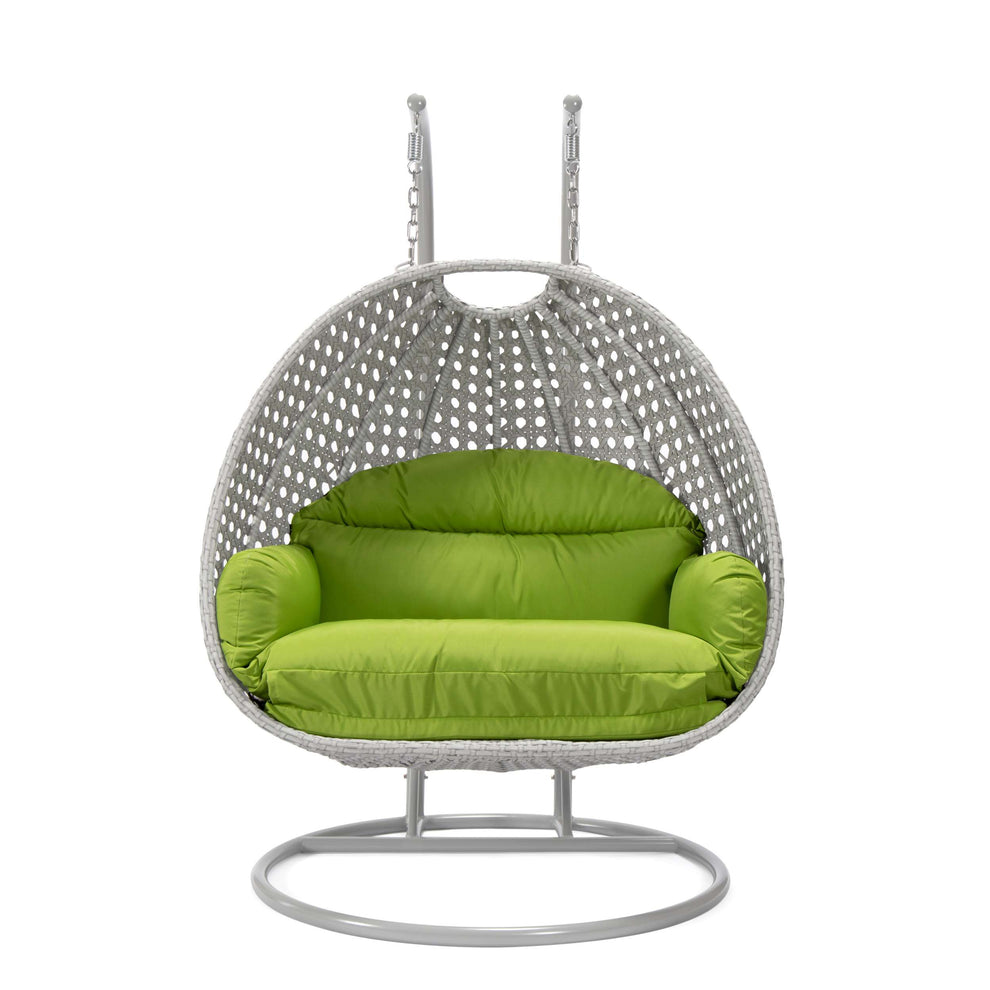 LeisureMod Mendoza Light Grey Wicker Hanging 2 person Egg Swing Chair | Outdoor Porch Swings | Modishstore - 81