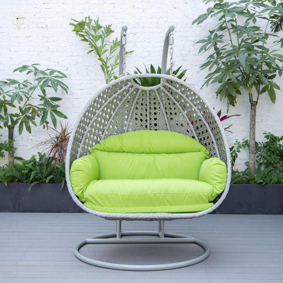 LeisureMod Mendoza Light Grey Wicker Hanging 2 person Egg Swing Chair | Outdoor Porch Swings | Modishstore - 80