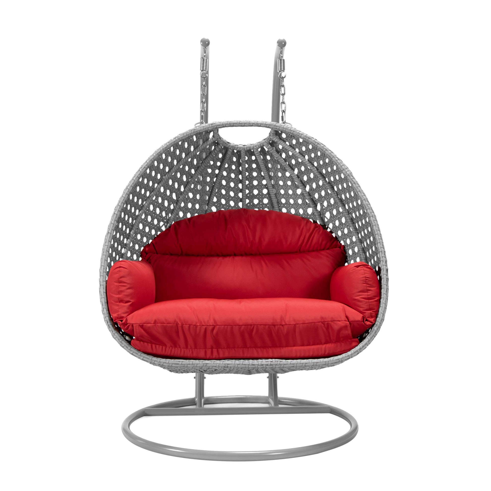 LeisureMod Mendoza Light Grey Wicker Hanging 2 person Egg Swing Chair | Outdoor Porch Swings | Modishstore - 91