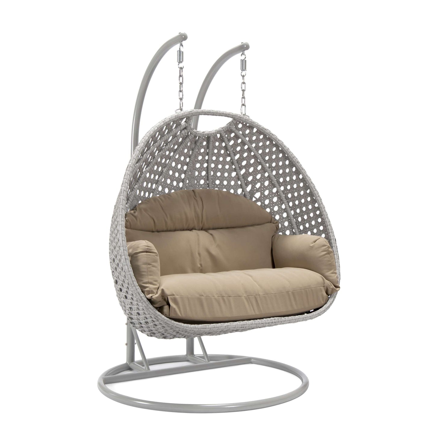 LeisureMod Mendoza Light Grey Wicker Hanging 2 person Egg Swing Chair | Outdoor Porch Swings | Modishstore - 102
