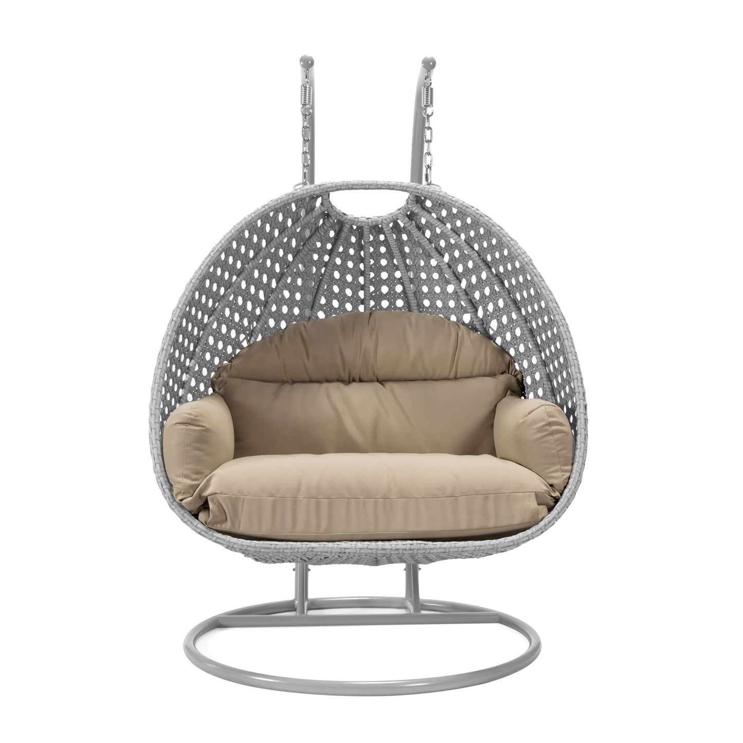 LeisureMod Mendoza Light Grey Wicker Hanging 2 person Egg Swing Chair | Outdoor Porch Swings | Modishstore - 101