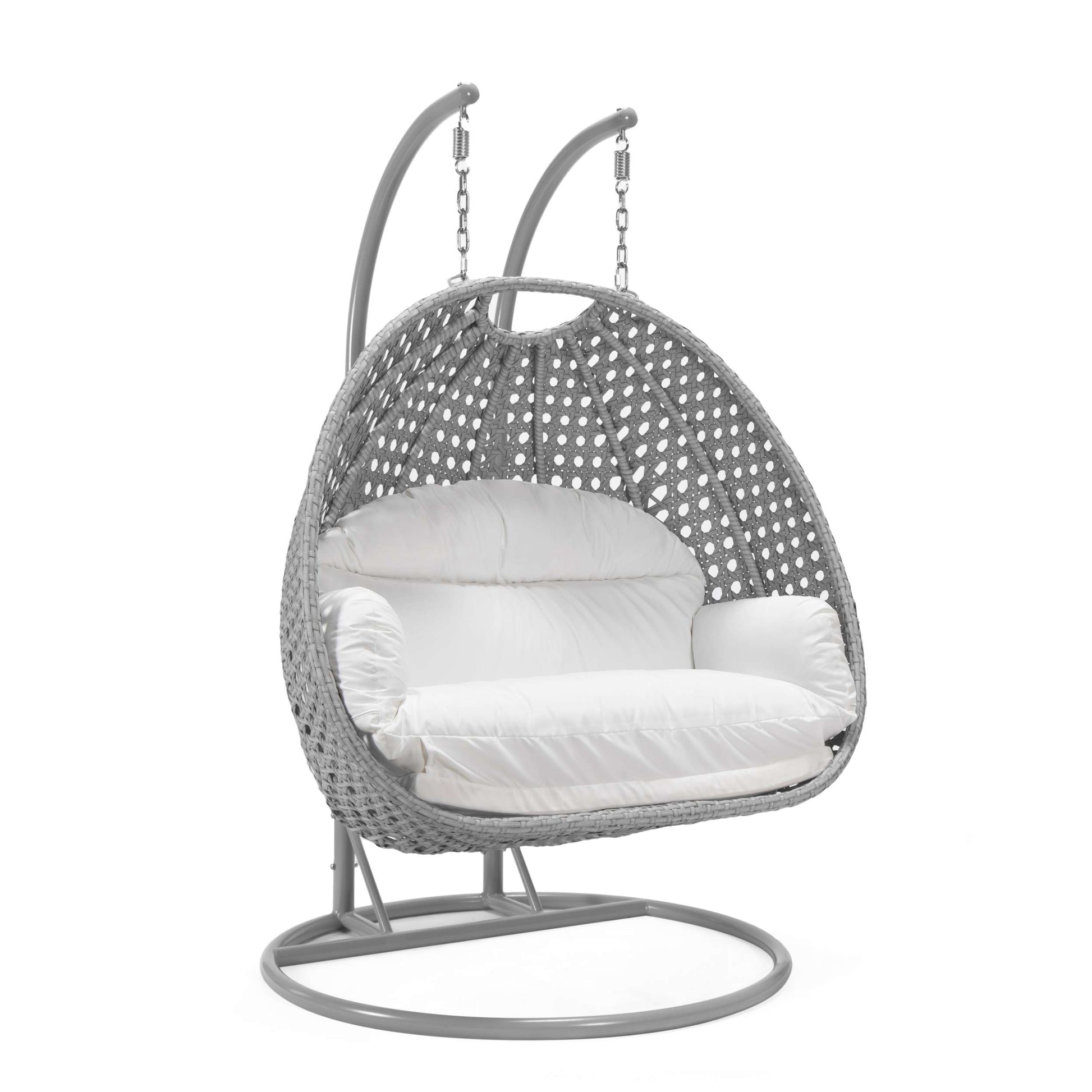 LeisureMod Mendoza Light Grey Wicker Hanging 2 person Egg Swing Chair | Outdoor Porch Swings | Modishstore - 112