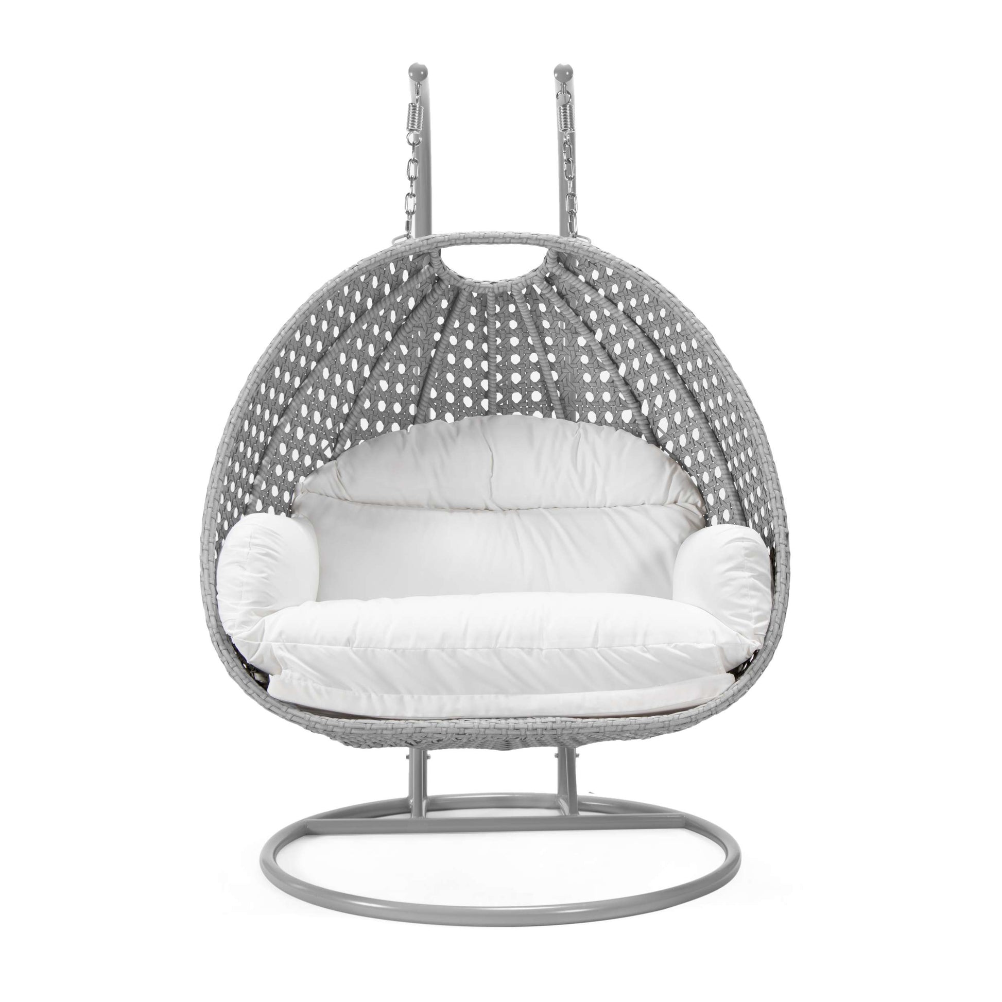 LeisureMod Mendoza Light Grey Wicker Hanging 2 person Egg Swing Chair | Outdoor Porch Swings | Modishstore - 111