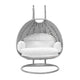 LeisureMod Mendoza Light Grey Wicker Hanging 2 person Egg Swing Chair | Outdoor Porch Swings | Modishstore - 111