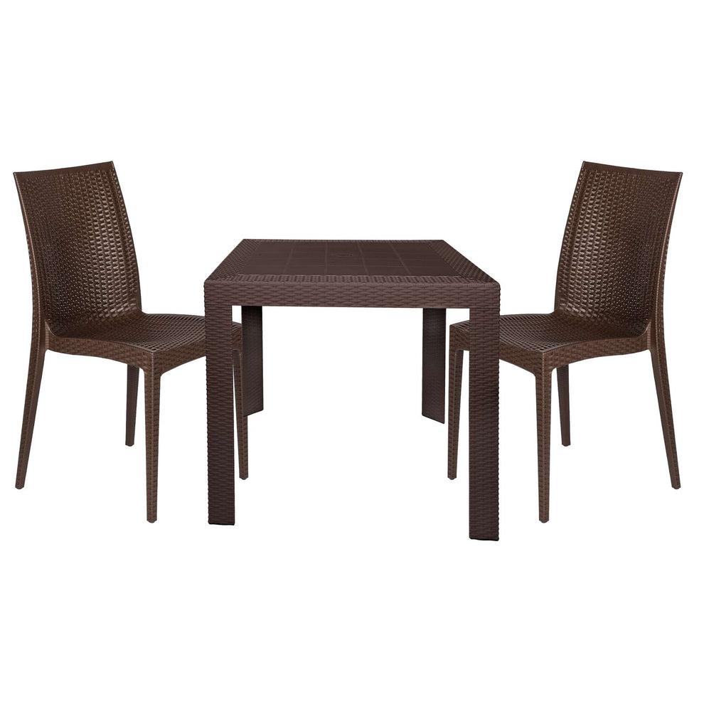 LeisureMod Mace 3-Piece Outdoor Dining Set with Plastic Square Table and 2 Stackable Chairs with Weave Design | Outdoor Dining Sets | Modishstore - 2