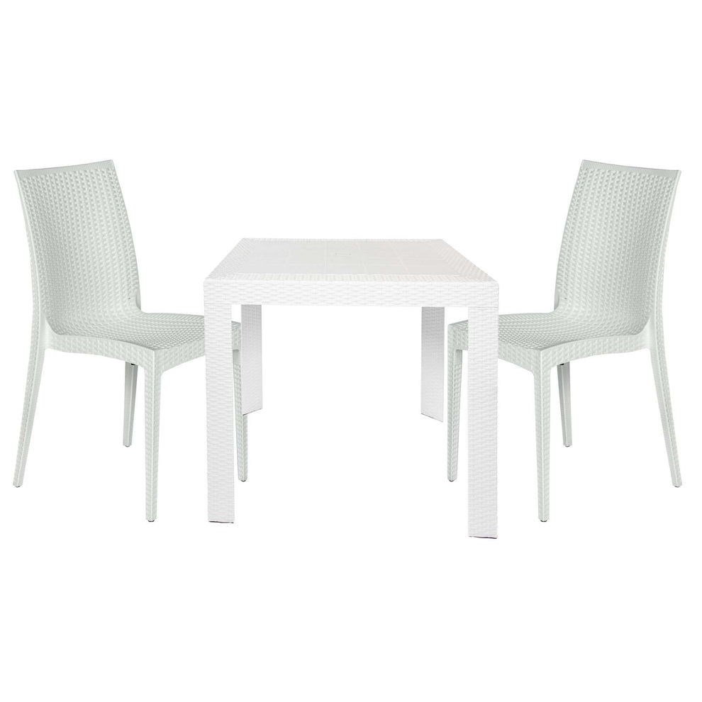 LeisureMod Mace 3-Piece Outdoor Dining Set with Plastic Square Table and 2 Stackable Chairs with Weave Design | Outdoor Dining Sets | Modishstore - 16