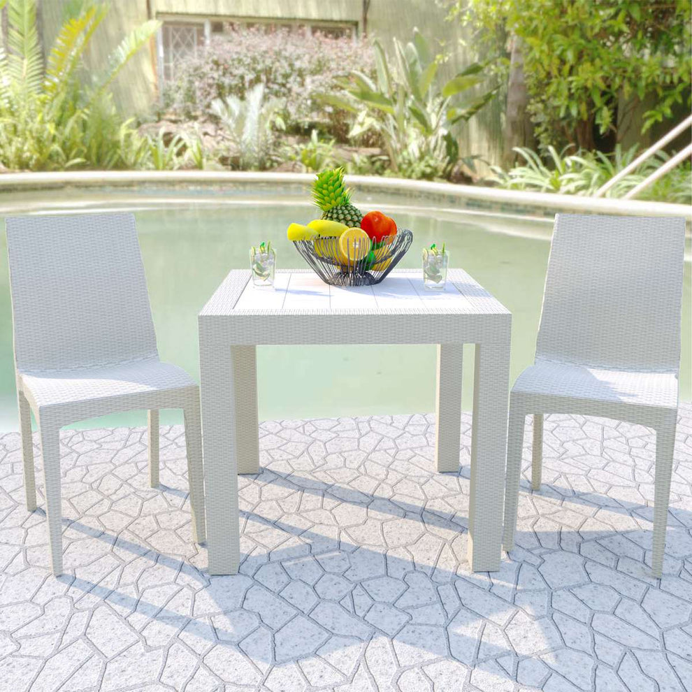 LeisureMod Mace 3-Piece Outdoor Dining Set with Plastic Square Table and 2 Stackable Chairs with Weave Design | Outdoor Dining Sets | Modishstore - 17