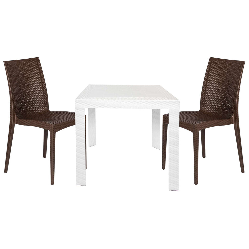 LeisureMod Mace 3-Piece Outdoor Dining Set with Plastic Square Table and 2 Stackable Chairs with Weave Design | Outdoor Dining Sets | Modishstore - 31