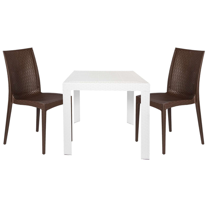 LeisureMod Mace 3-Piece Outdoor Dining Set with Plastic Square Table and 2 Stackable Chairs with Weave Design | Outdoor Dining Sets | Modishstore - 31