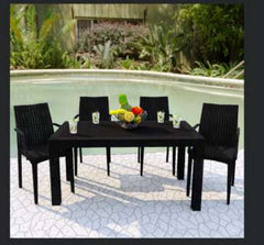 LeisureMod Mace Weave Design Outdoor Dining Table - MT55BL