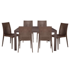 LeisureMod Mace 7-Piece Outdoor Dining Set with Rectangular Table and Stackable Chairs