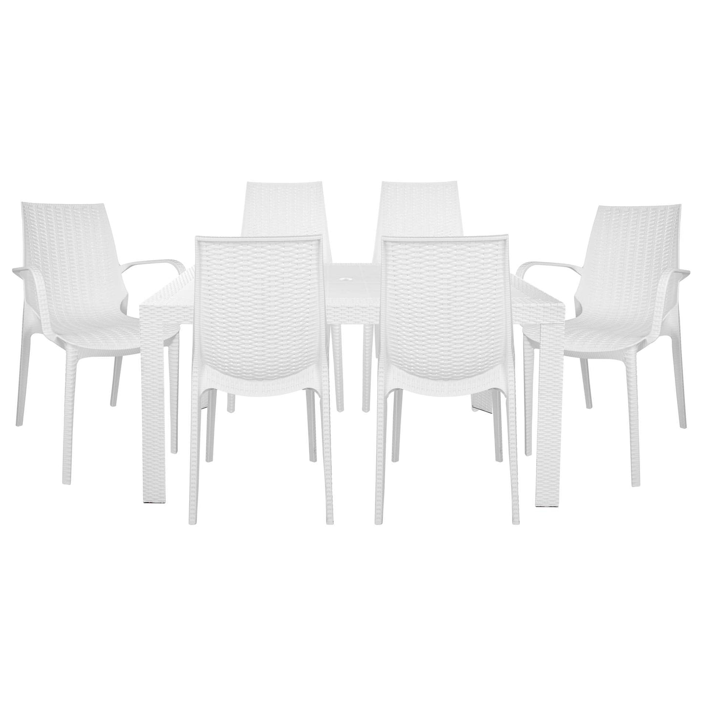 LeisureMod Kent Mid-Century 7-Piece Rectangular Outdoor Dining Set with 4 Side Chairs and 2 Armchairs | Outdoor Dining Sets | Modishstore - 22