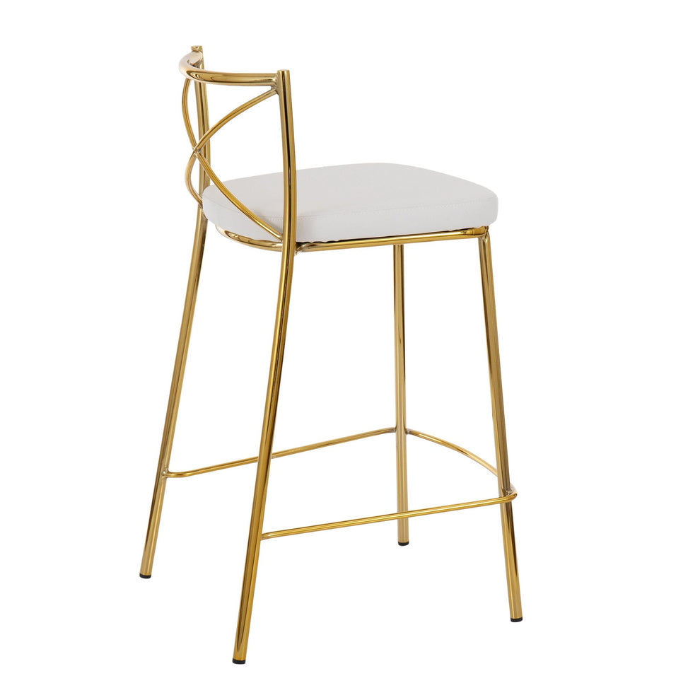 Modern Charlotte Counter Stool - Set of 2 Gold Metal, White PU By LumiSource | Counter Stools | Modishstore - 5
