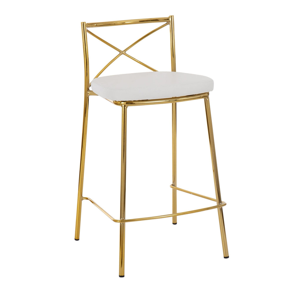 Modern Charlotte Counter Stool - Set of 2 Gold Metal, White PU By LumiSource | Counter Stools | Modishstore - 3