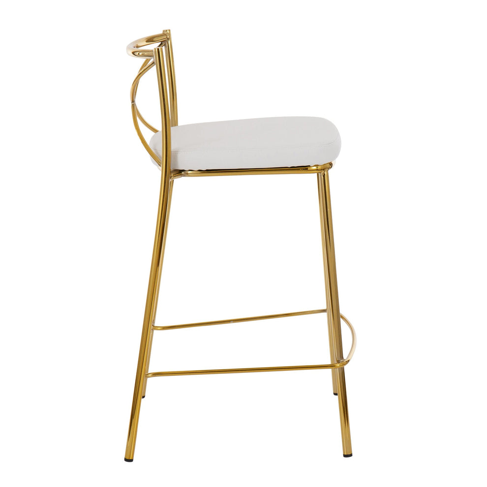 Modern Charlotte Counter Stool - Set of 2 Gold Metal, White PU By LumiSource | Counter Stools | Modishstore - 4