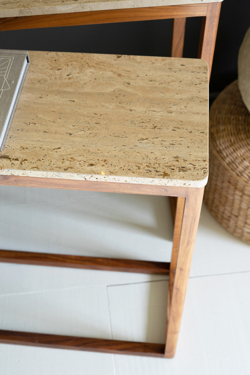 Travertine Console Tables With Wood Bases Set Of 2 By Kalalou | Console Tables | Modishstore - 2