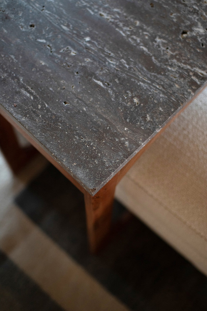 Acacia Wood & Wicker Sofa Table W Titanium Traventine Top By Kalalou | Cocktail Table | Modishstore - 2