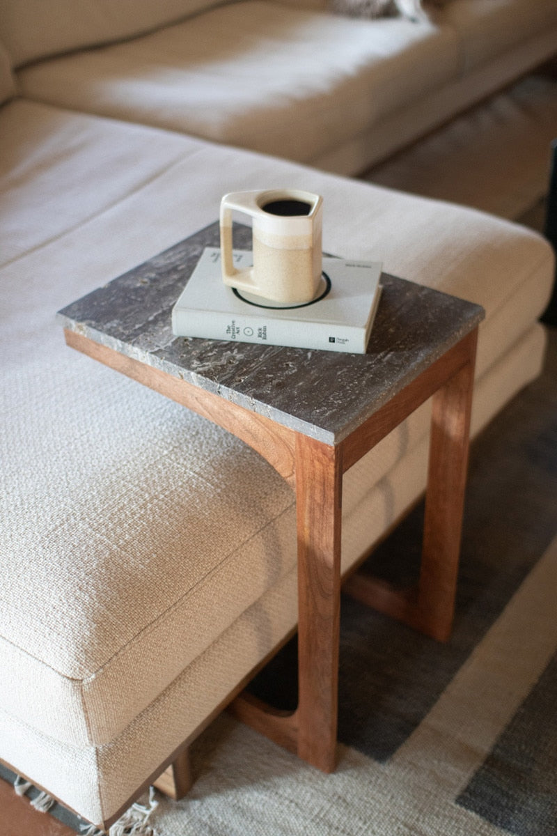 Acacia Wood & Wicker Sofa Table W Titanium Traventine Top By Kalalou | Cocktail Table | Modishstore - 3