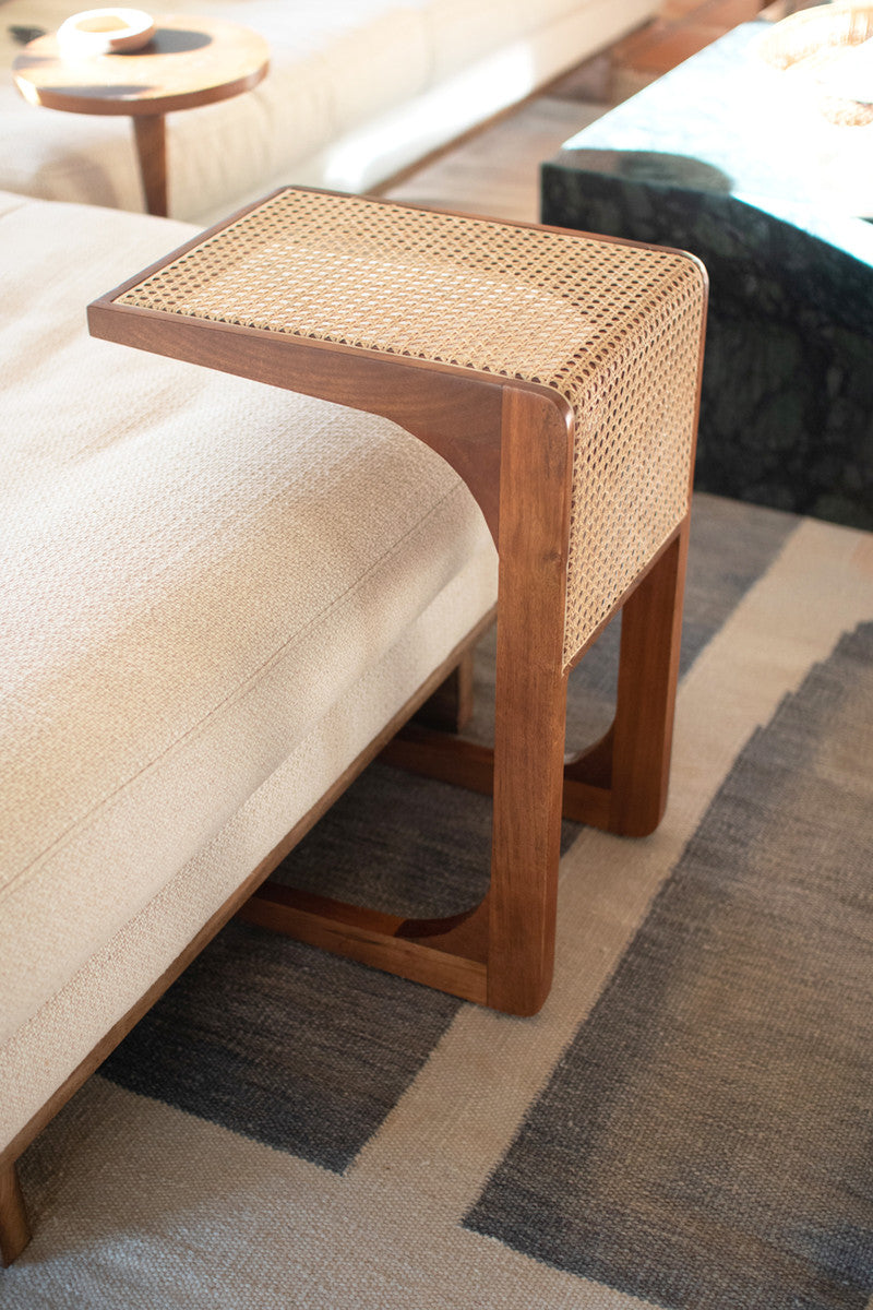 Wood Side Table With Woven Cane Detail By Kalalou | Side Tables | Modishstore - 2