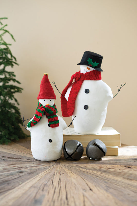 Painted Canvas Snowmen With Black And Red Hats Set Of 2 By Kalalou | Ornaments | Modishstore