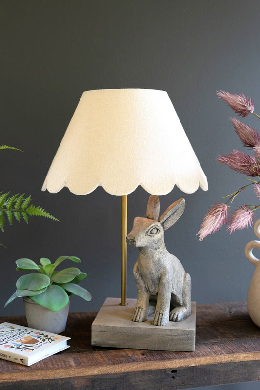 Table Lamp Base With Wooden Rabbit W Fabric Lampshade By Kalalou | Table Lamps | Modishstore