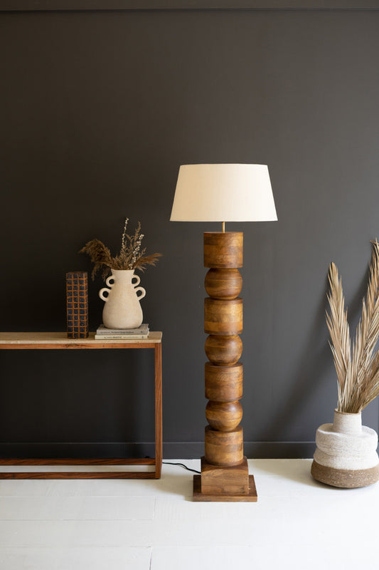 Wooden Column Floor Lamp Base W Fabric Lamp Shade By Kalalou | Floor Lamps | Modishstore