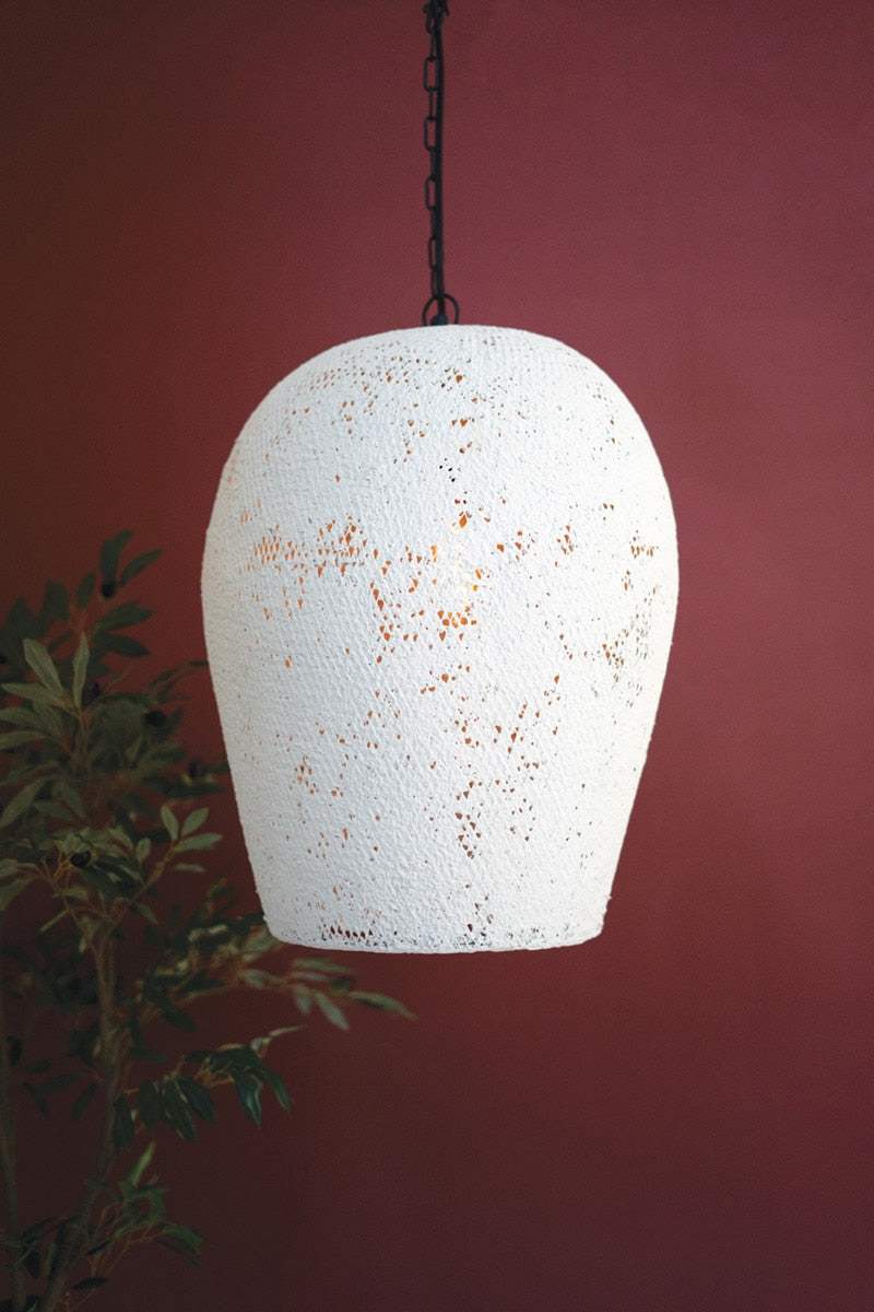 Paper Mache Hanging Pendant Light - White - Large By Kalalou | Pendant Lamps | Modishstore - 1