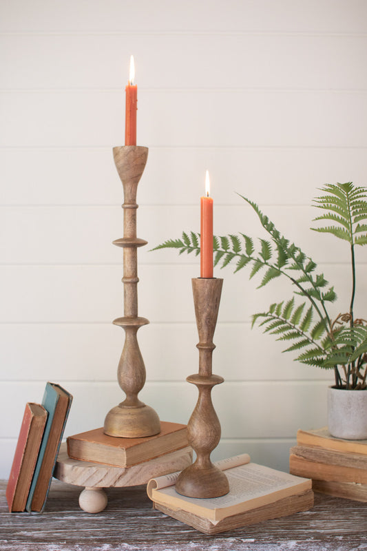 Mango Wood Candle Stands Set Of 2 By Kalalou | Candle Holders | Modishstore