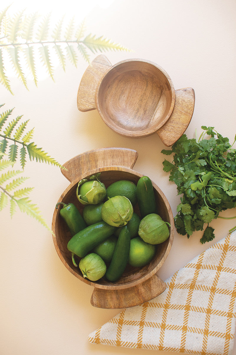 Mango Wood Salad Bowls With Handles Set Of 2 By Kalalou | Decorative Bowls | Modishstore - 4