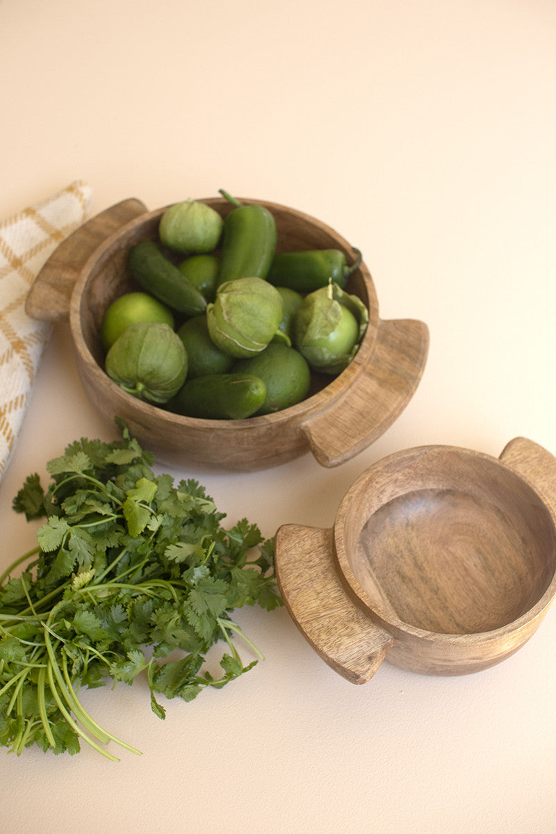Mango Wood Salad Bowls With Handles Set Of 2 By Kalalou | Decorative Bowls | Modishstore - 3