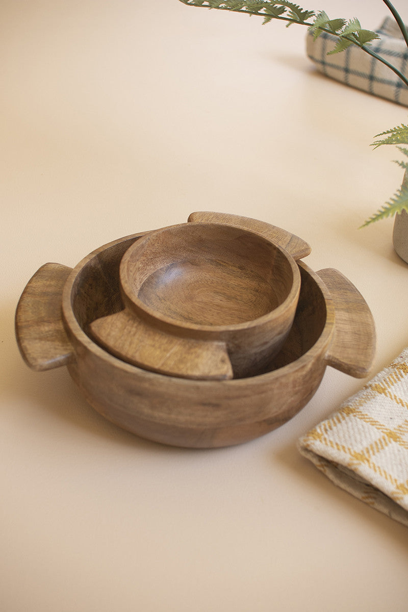 Mango Wood Salad Bowls With Handles Set Of 2 By Kalalou | Decorative Bowls | Modishstore - 2
