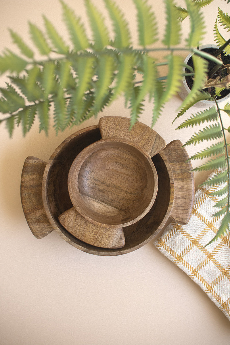 Mango Wood Salad Bowls With Handles Set Of 2 By Kalalou | Decorative Bowls | Modishstore