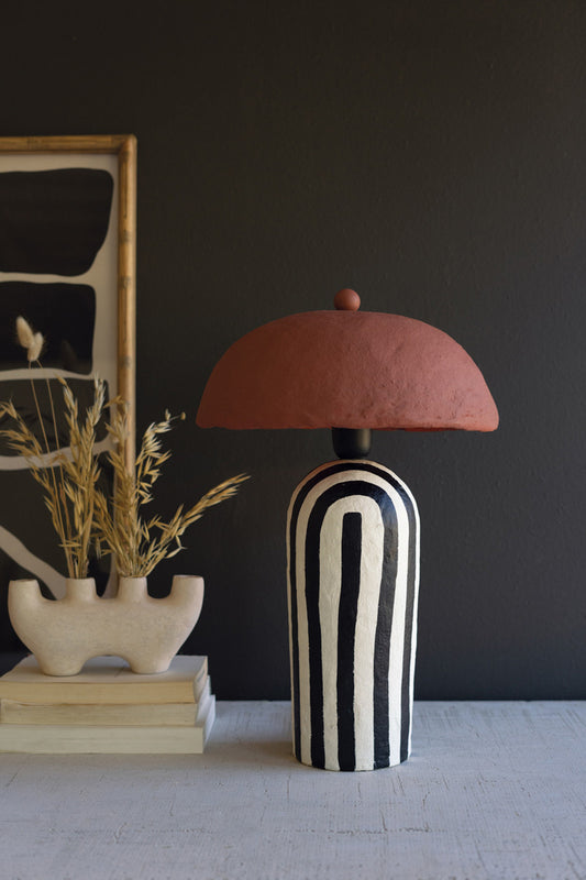 Black And White Paper Mache Table Lamp With Rust Shade By Kalalou | Table Lamps | Modishstore