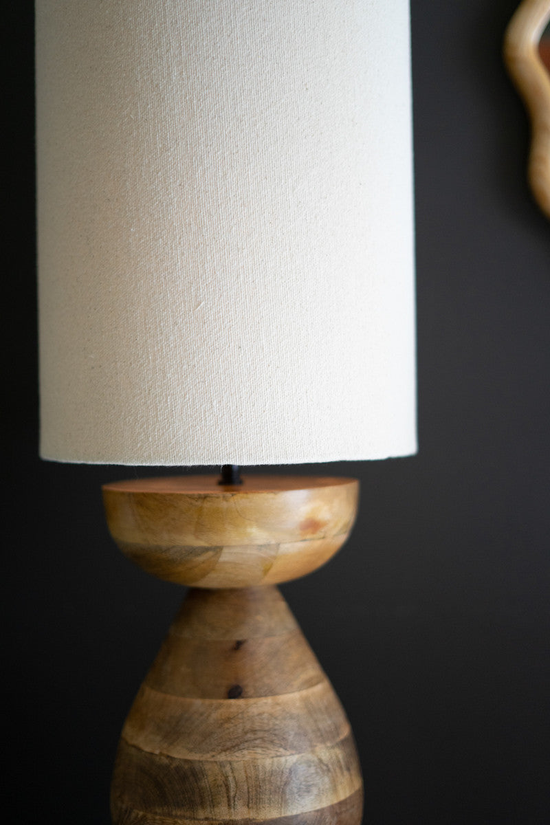 Mango Wood Table Lamp Base W Fabric Cylinder Lampshade By Kalalou | Table Lamps | Modishstore - 2