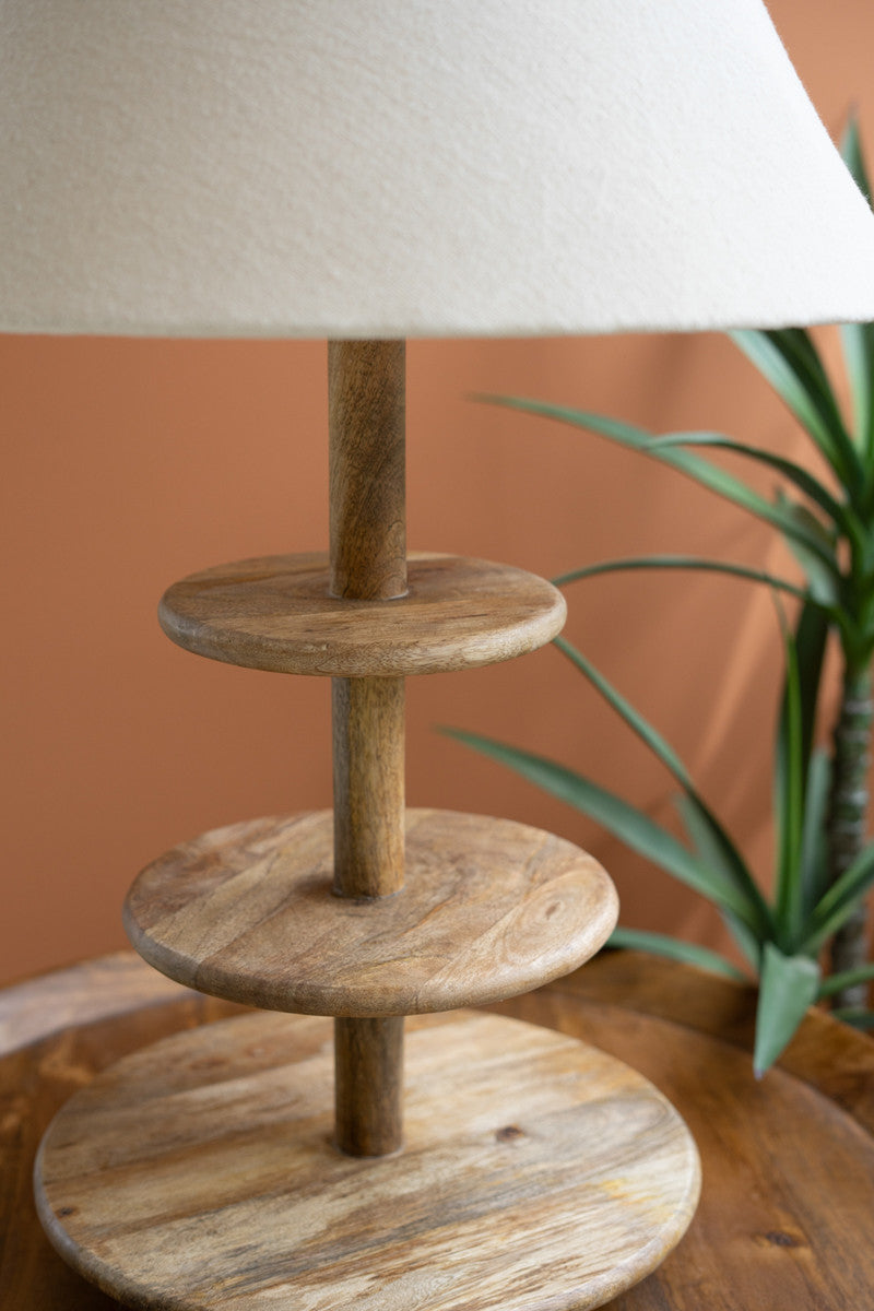 Three Tiered Mango Wood Table Lamp Base W Fabric Lampshade By Kalalou | Table Lamps | Modishstore - 2