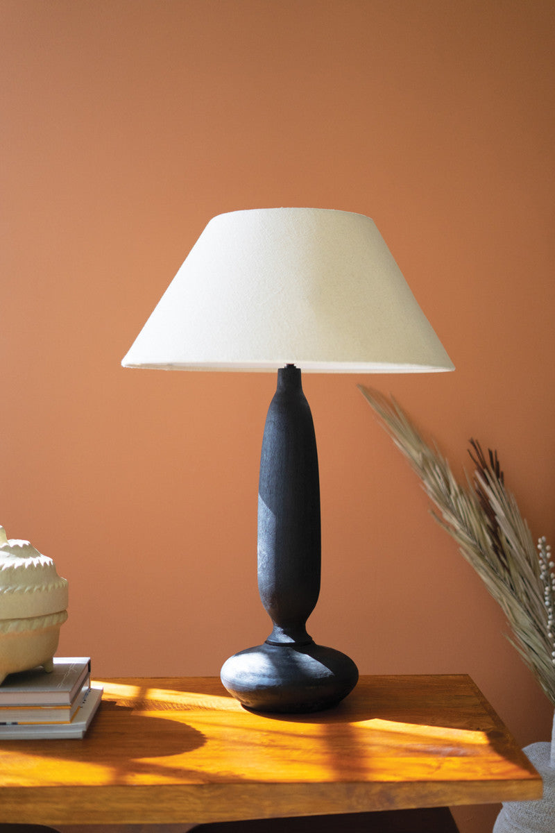 Black Mango Wood Table Lamp Base W Fabric Lampshade By Kalalou | Table Lamps | Modishstore