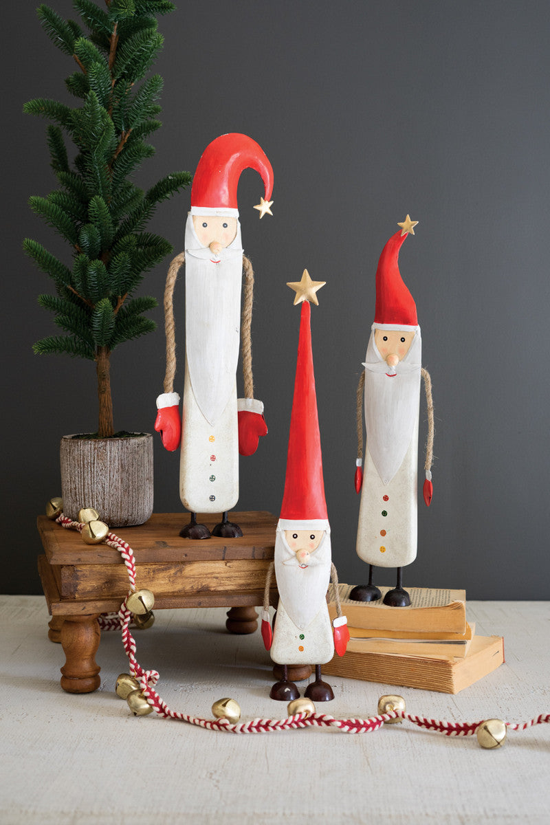 Painted Metal And Wood Santas Set Of 3 By Kalalou | Ornaments | Modishstore - 2