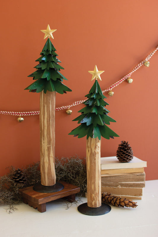 Set of 2 Recycled Painted Metal Christmas Trees W Wood Bases By Kalalou | Christmas Trees | Modishstore