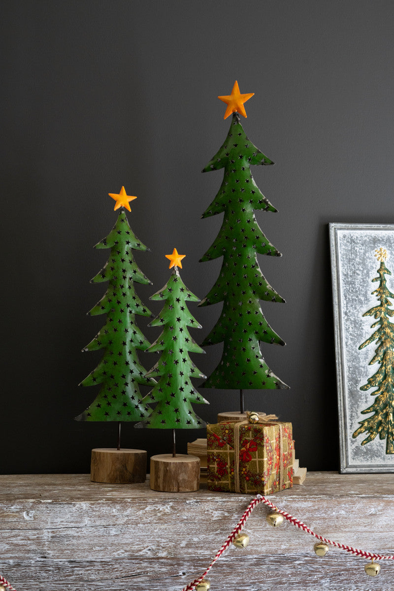 Recycled Iron Christmas Trees On Wood Bases Set Of 3 By Kalalou | Christmas Trees | Modishstore - 2