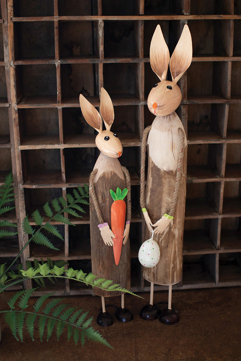 Painted Metal And Wood Easter Rabbits Set Of 2 By Kalalou | Animals & Pets | Modishstore