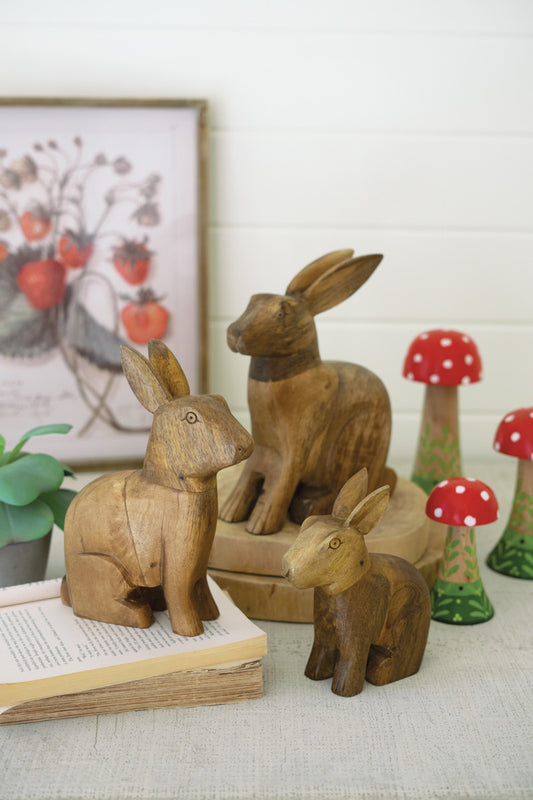 Carved Wooden Rabbits Set Of 3 By Kalalou | Animals & Pets | Modishstore