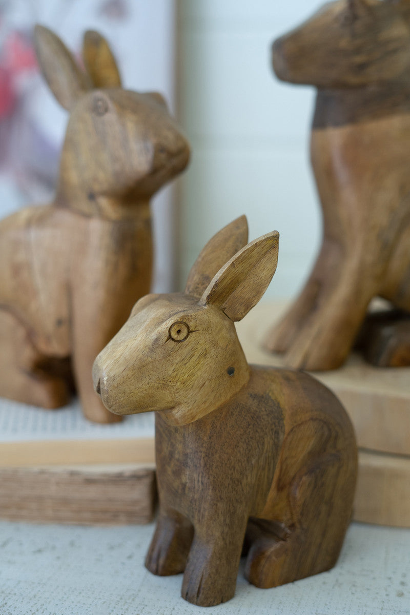 Carved Wooden Rabbits Set Of 3 By Kalalou | Animals & Pets | Modishstore - 2