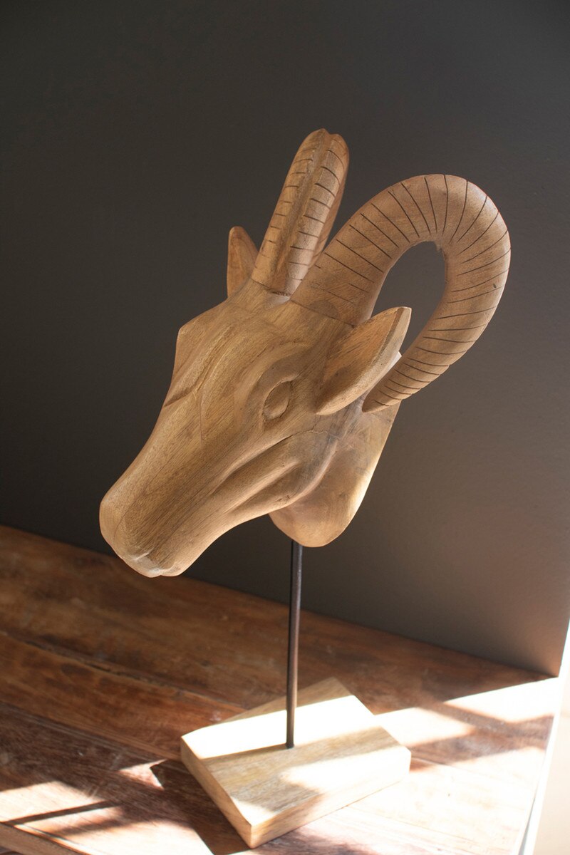 Set Of Three Carved Mango Wood African Animal Heads By Kalalou