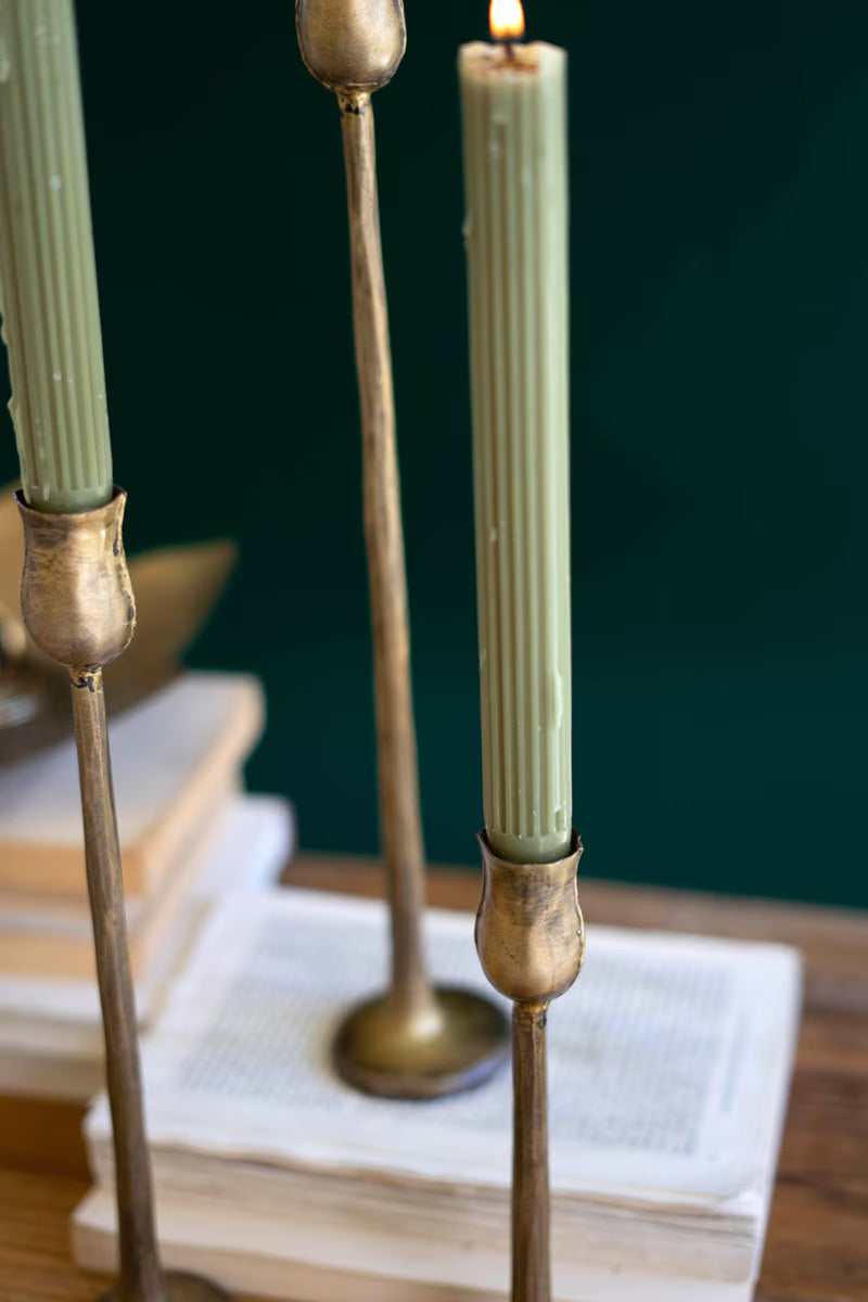 Set Of Three Metal Taper Candle Holders - Antique Brass #1 (Min 2) By Kalalou