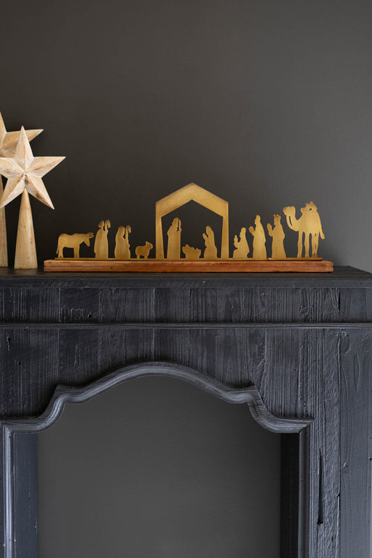 Table Top Nativity - Antique Brass With Wood Base (Min 2) By Kalalou | Ornaments | Modishstore