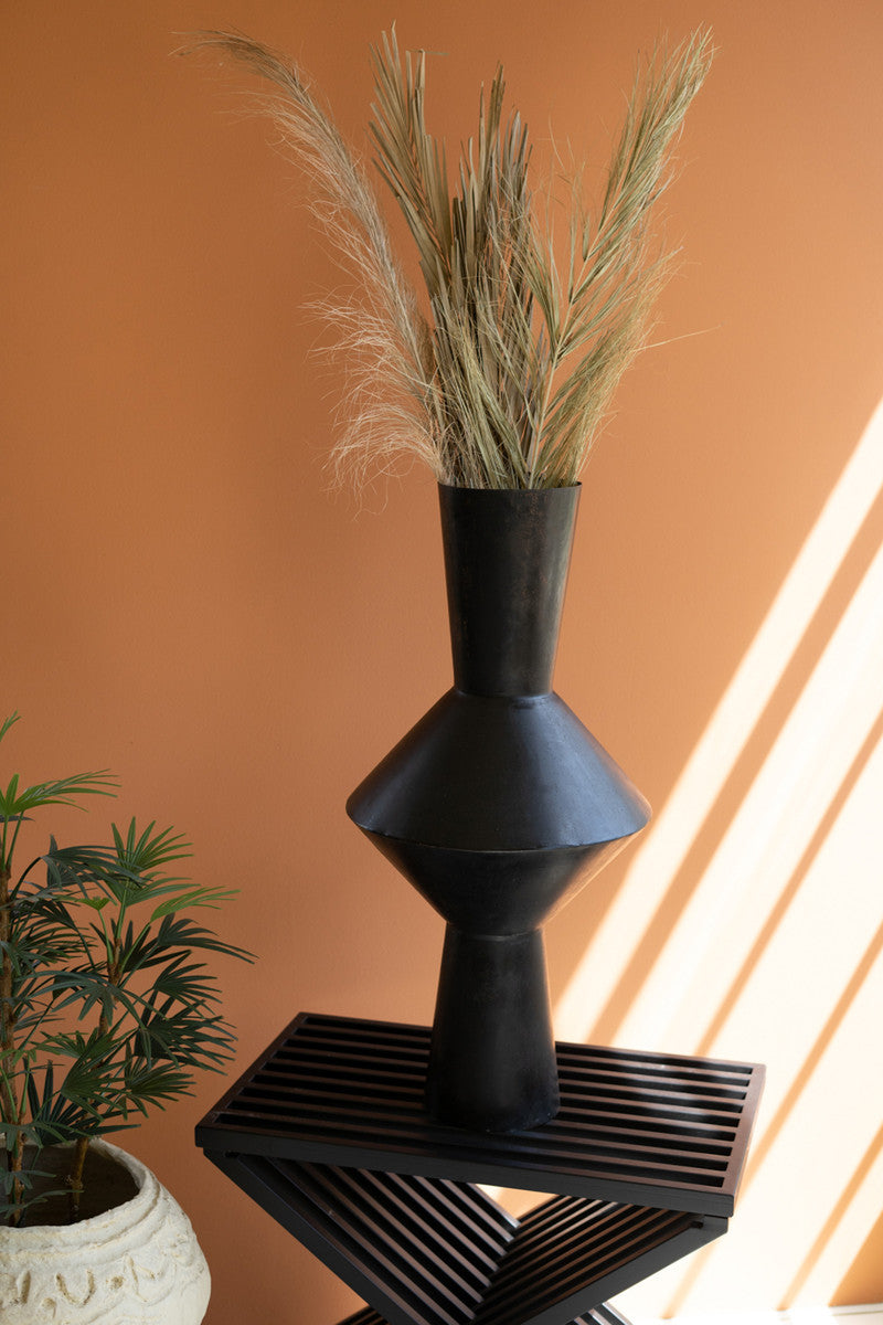 Tall Black Metal Geo Vase By Kalalou | Vases | Modishstore - 2