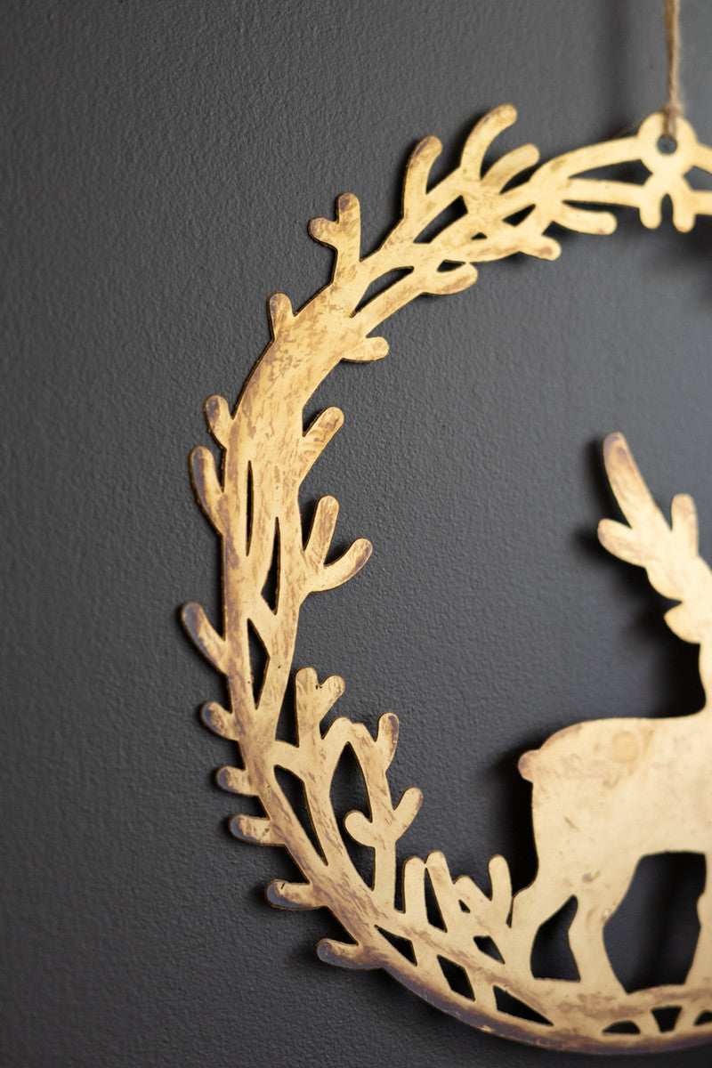 Antique Brass Metal Christmas Wreath Door Hanger By Kalalou | Wreath | Modishstore - 2