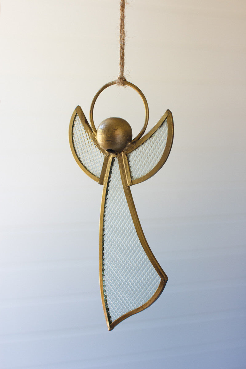 Antique Brass And Glass Angel Christmas Ornament By Kalalou | Ornaments | Modishstore - 2