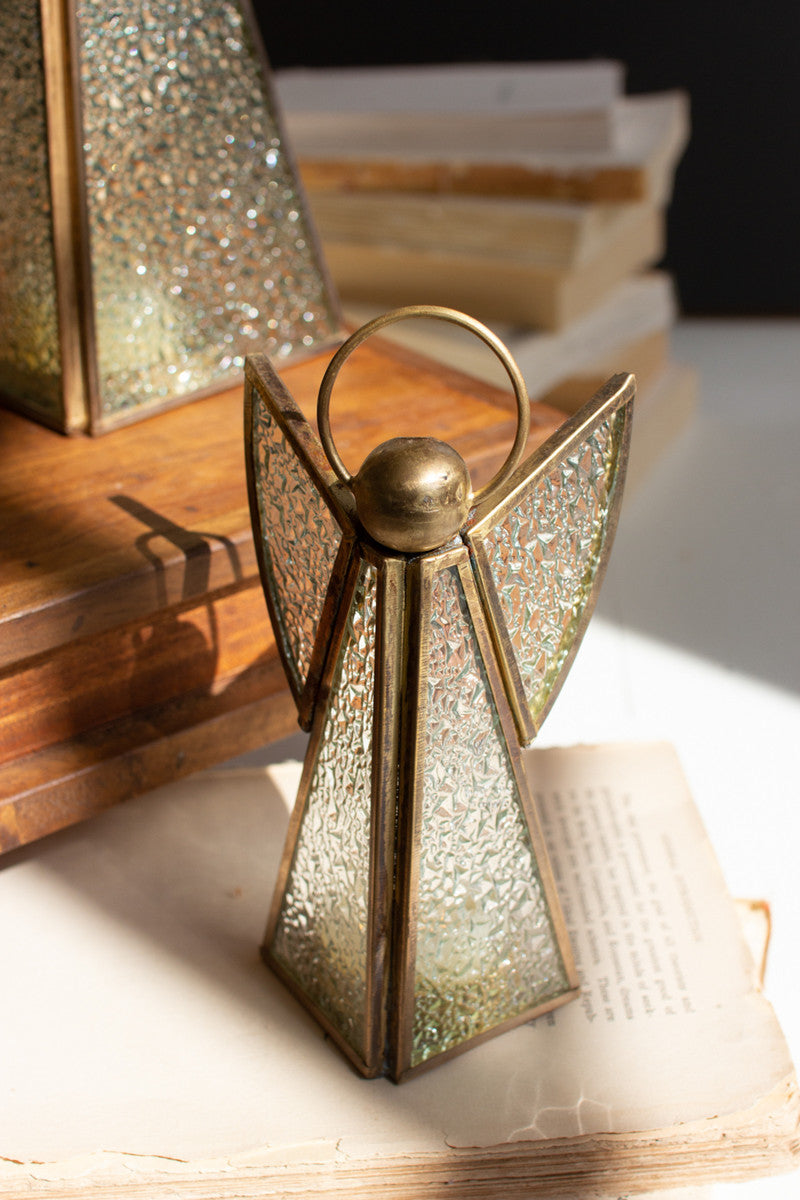 Antique Brass And Glass Christmas Angels Set Of 3 By Kalalou | Ornaments | Modishstore - 2