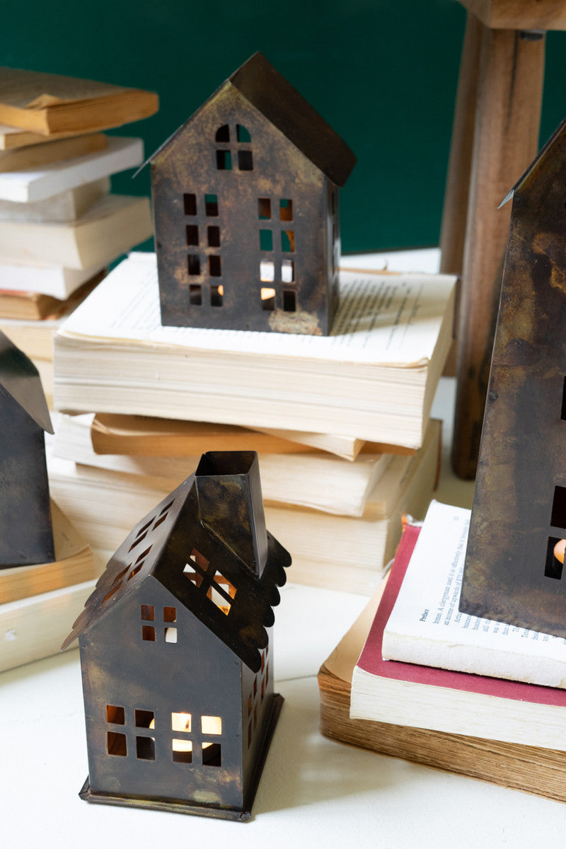 Set Of Seven Antique Brown Metal Village By Kalalou | Ornaments | Modishstore - 2